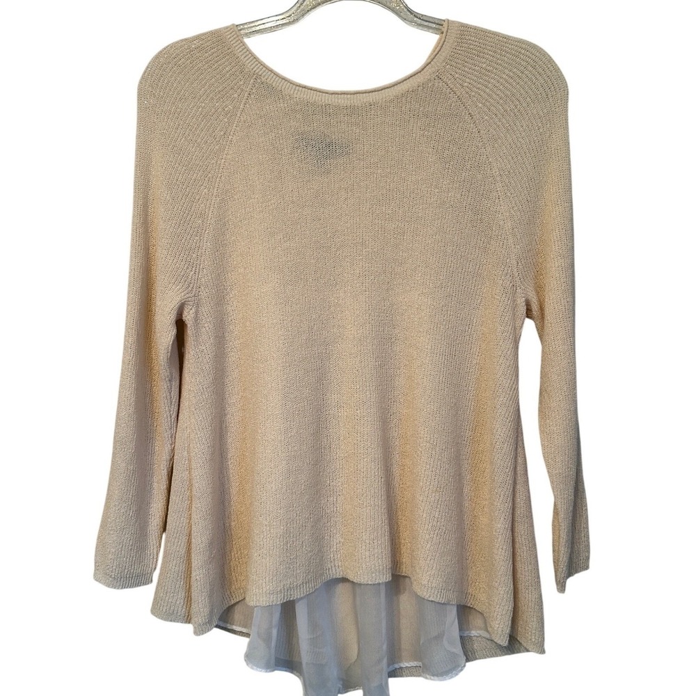 Olivia Sky Cream Knit Boho Blouse w/ Sheer Chiffon Hem | Size M